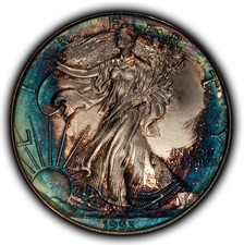 1993 1 oz Silver American Eagle - PQ Rainbow Pattern Toning - BU - SKU-E3781 picture