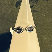Two Stone Pear Shaped Blue Purple Iolite Ring 925 Sterling Silver Size 9  picture