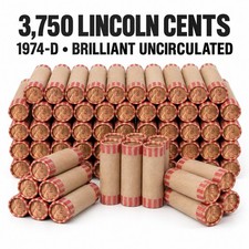 1974-D 1C Lincoln Cent CH BU 3750 Cents. 3/4 Of A Mint Bag. Individually Rolled picture
