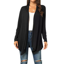 CHICO'S TRAVELERS Black SLINKY KNIT Slit Sides OPEN FRONT Cardigan 3/US-XL picture