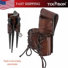 TOURBON Leather Double Bull Pins Belt Holder Spud Wrench Tools Carrier Sheath picture