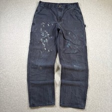 Carhartt Carpenter Pants Men 34x32 (Fit 32x31) Navy Distressed Canvas B11 MDT picture