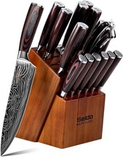 17-Piece Master Chef Knife Block Set – Damascus Steel & Acacia Wood Block picture