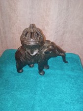 VINTAGE ART DECO FRENCH VANTINES 1205 CAST METAL ELEPHANT INCENSE BURNER HEAVY picture