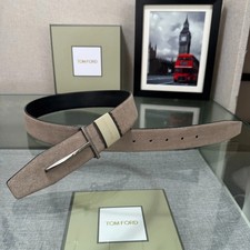 Tom Ford Men's Reversible Black/Gray Suede Leather T Buckle Belt 38mm Real Photo picture
