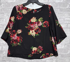 Bobeau Black Red Floral Half Sleeve Blouse Size Medium picture