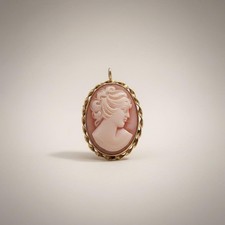 Vintage 14K Gold Carved Shell Cameo Brooch Pendant, Mid-Century Romantic Jewelry picture