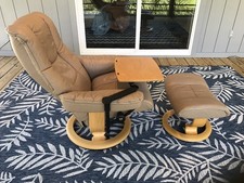 Ekornes Stressless Medium MAYFAIR Sand Leather Swivel Recliner, Desk & Ottoman picture