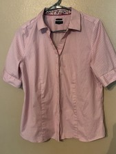 Talbots Pink Striped Short Sleeve Button Front No Iron Top Size 10 picture