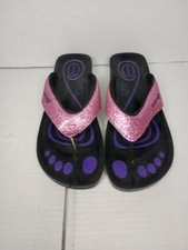 Aerosoft Womens Glittery Pink Orthotic Flip-Flops Size 9.5 With Purple Footprint picture