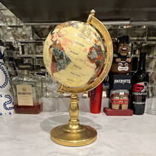 Vintage Alexander Kalifano Gemstone WorldGlobe Mother of Pearl Inlay Brass Stand picture