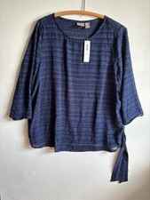 Chico’s Women’s Size 2 Side Tie 3/4 Sleeve Kings Navy Clipped Stripe picture