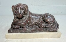 antique hand carved 19th century reclining lion solid marble sculpture statue picture