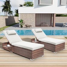 Outdoor 2Pcs PE Wicker Patio Lounge Chair with Cup Holder & Adjustable Backrest picture