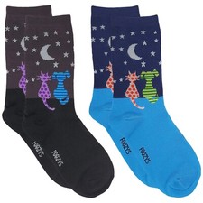 Cat Dog Stargazing Stars Kitten Puppy Animal Women's Foozys 2 Pairs Socks 9-11 picture