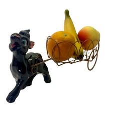 Vintage MCM Ceramic Donkey 1950’s Pulling Metal Cart w/Fruit MI Japan picture