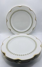 Set of (4) Haviland Limoges France Schleiger Plates 9.5” Green Gold Petal Scroll picture