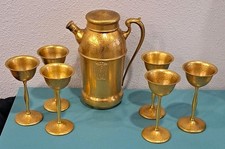 Vtg Art Deco 1920s Hammered Gold Cocktail Shaker 6 Goblets Sivercraft NSCo picture