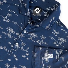 FootJoy Golf Polo Mens Large Navy AOP Palm Tree Print Tech Performance Summer picture