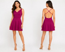 Lulus Women’s S NWT Fit & Flare Skater Dress Magenta Open Back Coquette Feminine picture
