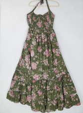 Torrid Dress Womens 2X Green Pink Floral Halter Smocked Maxi Festi Ruffle NEW picture