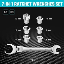 DURATECH 7-In-1 Ratcheting Wrench Set Metric 8-14mm Open Flex-head Tubing Wrench picture