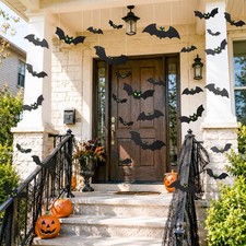 18PCS Bats Halloween Decoration with Glowing Eyes, Hang & 15.7 inches, BLACK picture