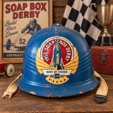 Vintage 1952 Soap Box Derby Helmet Chevrolet Body by Fisher Blue Original picture