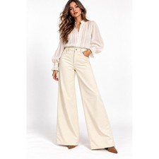 Pistola Lana High Rise Ultra Wide Leg Jeans Ecru Off White Size 33 NWT picture