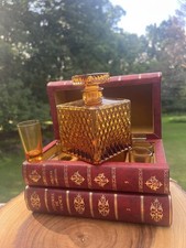 Vtg Japan Hidden Bar Decanter Set Music Box Faux Books JGIA Amber Glass Complete picture
