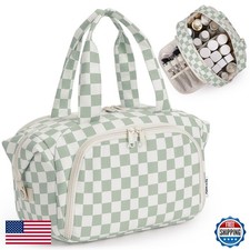 Narwey NW5215 Travel Toiletry Bag Green Checker Makeup Bag with Handle picture