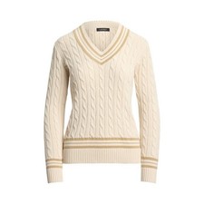 Lauren Ralph Lauren Women’s Cable Knit Cricket Cotton V Neck Sweater Sz Sm NWT picture