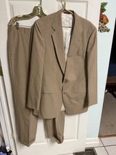 60s 70s Hart Marx Suit 42L Jacket Beige Tan 2 Button Viracle Pants 36x30 Poly picture