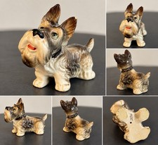 Vintage Japan Ceramic Schnauzer Terrier Dog Figurine Hand Painted 3.5” MCM picture