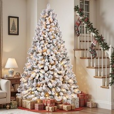 7ft Snow Flocked Pre-Lit Artificial Christmas Tree White Holiday Home Decor picture