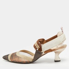 Fendi Colibri Size 39.5 Brown Canvas and Mesh Slingback Pumps picture