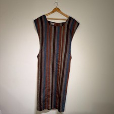 VTG 1980s Adjie Women's Woven Silk Stripe Pinafore Dress Sleeveless picture