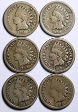 1859-1864 CN SHORT SET INDIAN HEAD CENT LOT OF 6 G/VG   picture
