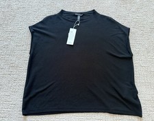 NWT Eileen Fisher 100% Organic Cotton Funnel neck Semi Sheer Black Top Sz S $198 picture