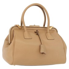PRADA Hand Bag Leather Beige Gold Auth 172291 picture