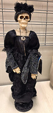 Victorian Gothic Bride Skeleton Doll Decour – Black Lace Dress & Jewels Hallowee picture