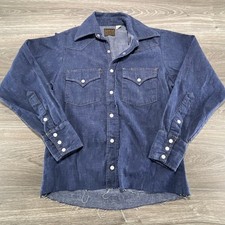 Vintage Sears Roebucks Pearl Snap Denim Shirt Mens Small Blue Western Cowboy 70s picture