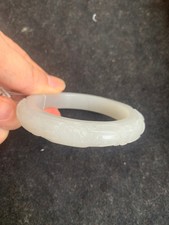 Rare Chinese HeTian White Jade Hand Carved *Phoenix* Bangle Bracelet 54mm(Inner) picture