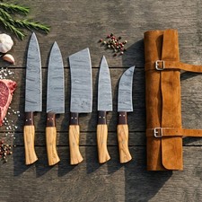 Custom Handmade Hand Forged Damascus Steel Kitchen Chef Knife Set With Roll Bag picture