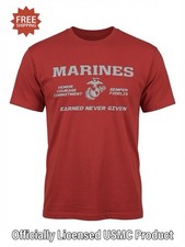 USMC “MARINES - EARNED NEVER GIVEN” Red T-Shirt - Size L - by MV Sport - NWT picture
