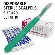 10 PCS BOX- STERILE DISPOSABLE SCALPELS #20 SINGLE USE - DISSECTING, SURGICAL picture