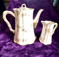 Antique Théodore Haviland Limoges Porcelain Chocolate Pot & Creamer c. 1895-1903 picture