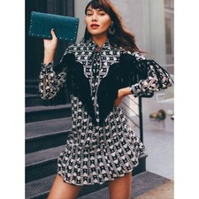 Anna Sui X INC Heart Patterned Dress Size XL Fringe NWT Silk Blend picture
