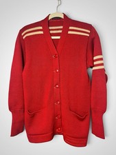 Varsity Englewood Knitting Mills sweater True Vintage 40/50s Red/Cream NOS Wool picture