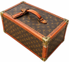 Vintage Louis Vuitton Monogram Train Case Trunk 18” Locking Hard Case Brown picture